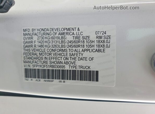 5FPYK3F51RB030695 2024 HONDA RIDGELINE White Շարժիչի բաժամունքի տեսք