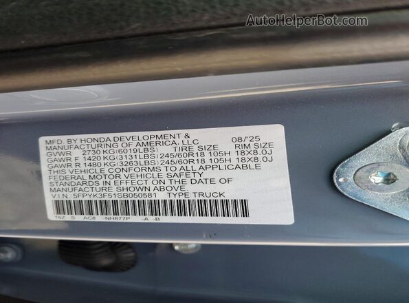 5FPYK3F51SB050581 2025 HONDA RIDGELINE Серый Вид подкапотного пространства