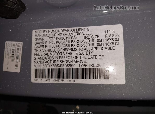 5FPYK3F5XPB062994 2023 HONDA RIDGELINE Light Blue ძრავის განყოფილების ხედი