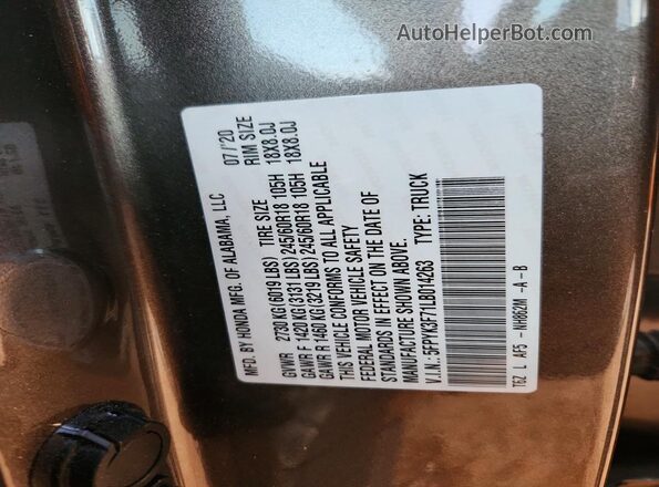 5FPYK3F71LB014263 2020 HONDA RIDGELINE Gray 
