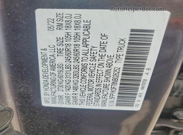 5FPYK3F78NB026252 2022 HONDA RIDGELINE Gray Панорамний вид салону 360°