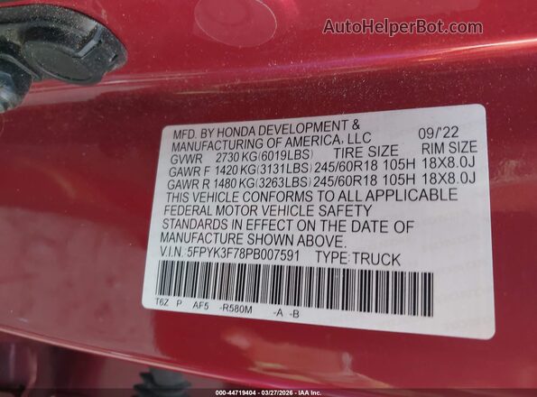 5FPYK3F78PB007591 2023 HONDA RIDGELINE Red Widok komory silnika