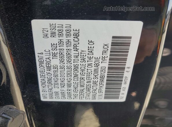 5FPYK3F84MB012503 2021 HONDA RIDGELINE Black Շարժիչի բաժամունքի տեսք