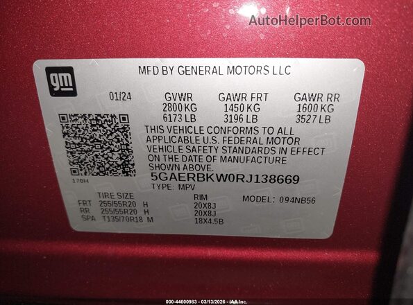 5GAERBKW0RJ138669 2024 BUICK ENCLAVE Red Շարժիչի բաժամունքի տեսք