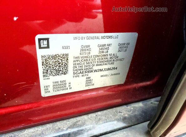 5GAERBKW2MJ186294 2021 BUICK ENCLAVE Red Engine compartment view