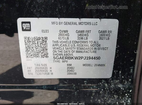 5GAERBKW2PJ194450 2023 BUICK ENCLAVE Black Vista del compartimento del motor