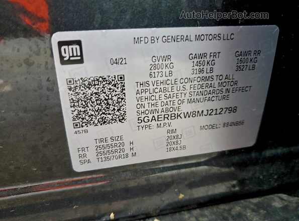 5GAERBKW8MJ212798 2021 BUICK ENCLAVE Gray Vista interior de 360 grados