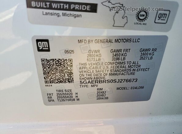 5GAERBRS0SJ276673 2025 BUICK ENCLAVE Белый Вид наклейки с VIN-кодом