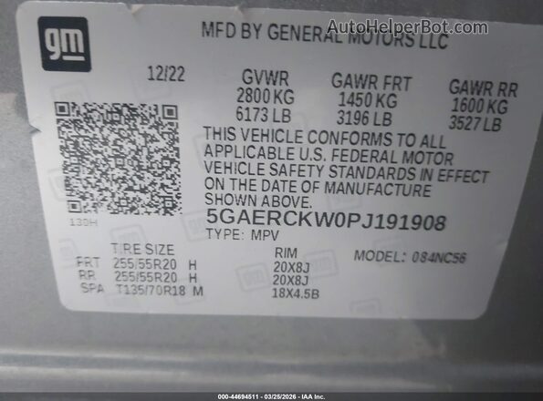 5GAERCKW0PJ191908 2023 BUICK ENCLAVE Gray ძრავის განყოფილების ხედი