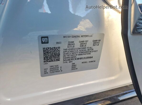 5GAERCKW4RJ119564 2024 BUICK ENCLAVE White VIN კოდის სტიკერის ხედი