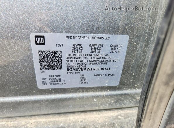 5GAEVBKW1RJ130141 2024 BUICK ENCLAVE Silver Вид наклейки з VIN-кодом