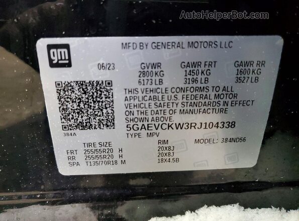 5GAEVCKW3RJ104338 2024 BUICK ENCLAVE Black Widok naklejki z numerem VIN