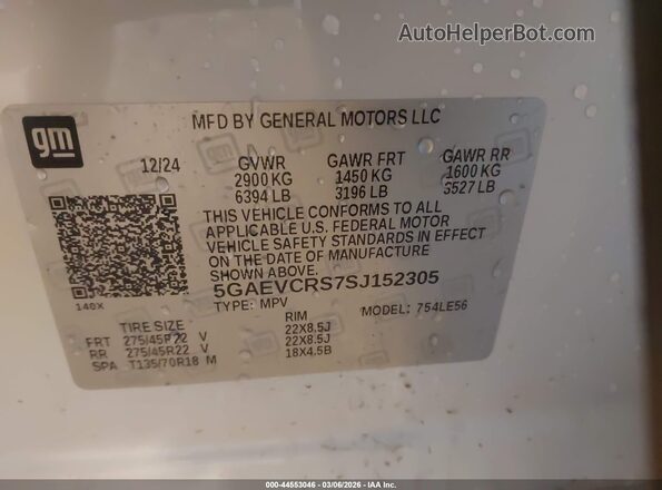 5GAEVCRS7SJ152305 2025 BUICK ENCLAVE White Вид підкапотного простору