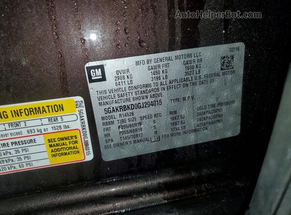 5GAKRBKD0GJ294015 2016 BUICK ENCLAVE Brown Widok komory silnika