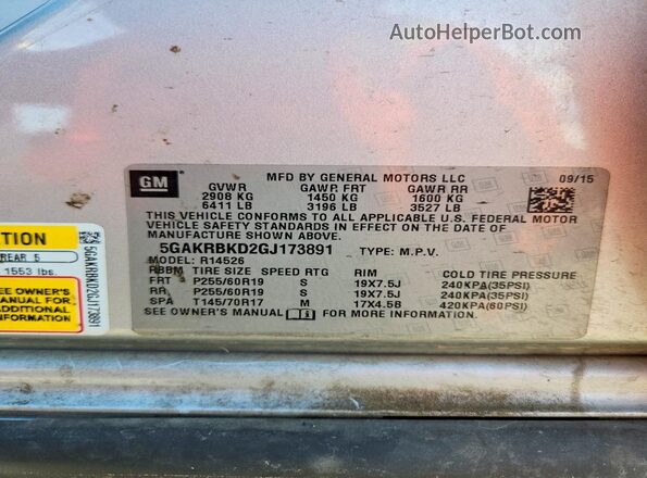 5GAKRBKD2GJ173891 2016 BUICK ENCLAVE Серебряный Вид подкапотного пространства