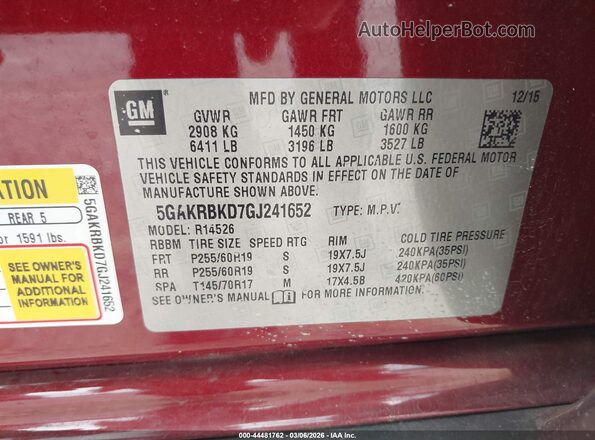 5GAKRBKD7GJ241652 2016 BUICK ENCLAVE Burgundy Engine compartment view