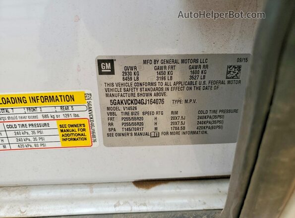 5GAKVCKD4GJ164076 2016 BUICK ENCLAVE Белый Вид наклейки с VIN-кодом