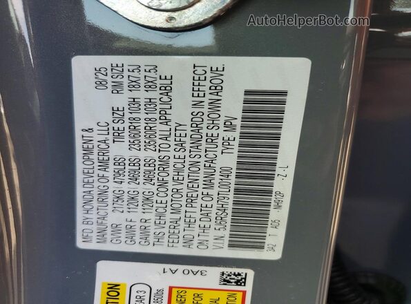 5J6RS4H79TL001400 2026 HONDA CR-V Gray 