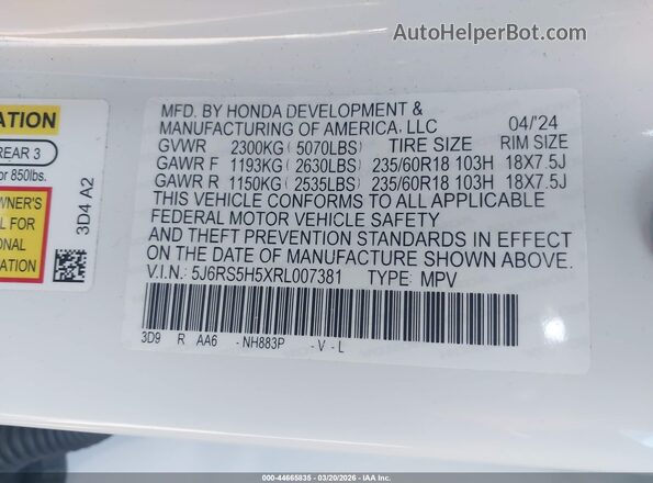 5J6RS5H5XRL007381 2024 HONDA CR-V HYBRID White 