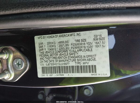 5J8TB3H51GL018977 2016 ACURA RDX White ძრავის განყოფილების ხედი