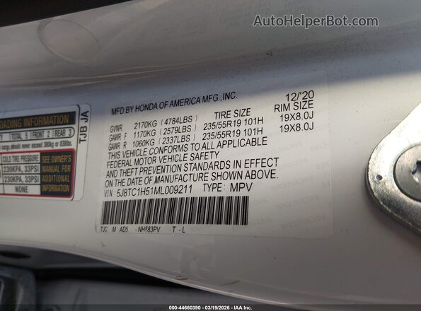 5J8TC1H51ML009211 2021 ACURA RDX White Engine compartment view