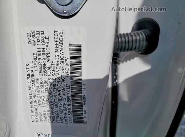 5J8TC1H55PL006137 2023 ACURA RDX White Widok naklejki z numerem VIN
