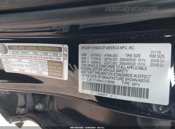 5J8TC1H64KL018698 2019 ACURA RDX Черный 