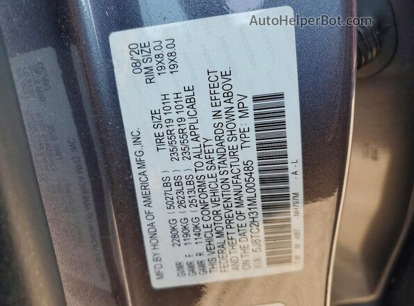 5J8TC2H31ML005485 2021 ACURA RDX Gray Vista de la etiqueta del VIN