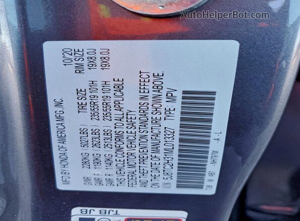 5J8TC2H31ML013327 2021 ACURA RDX Gray Սալոնի 360 աստիճան տեսք