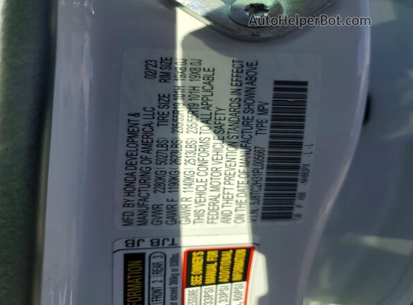 5J8TC2H31PL005667 2023 ACURA RDX White Vista de la etiqueta del VIN
