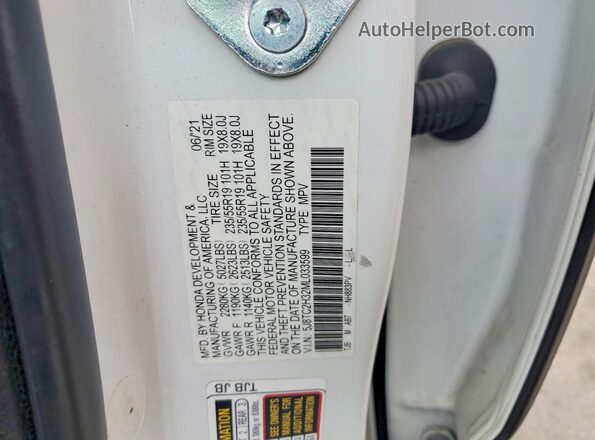 5J8TC2H32ML033599 2021 ACURA RDX White Vista de la etiqueta del VIN