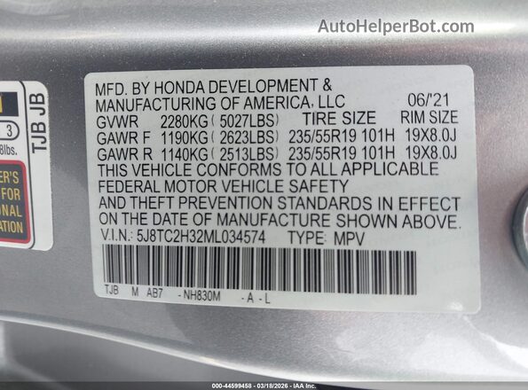 5J8TC2H32ML034574 2021 ACURA RDX Silver Engine compartment view