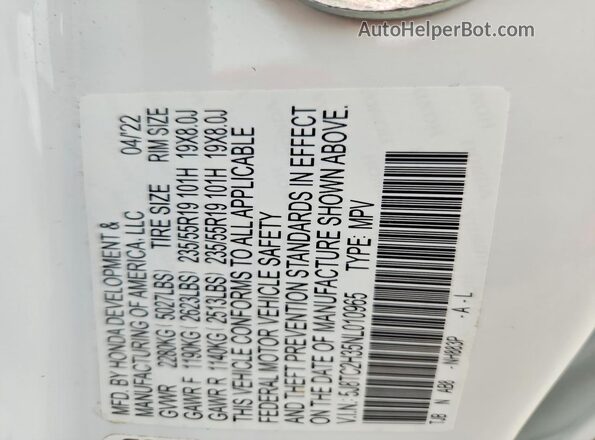 5J8TC2H35NL010965 2022 ACURA RDX White Вид підкапотного простору