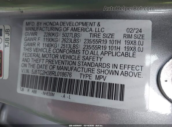 5J8TC2H38RL018676 2024 ACURA RDX Silver Widok komory silnika