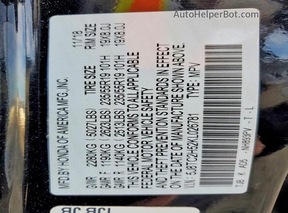5J8TC2H52KL026781 2019 ACURA RDX Black 