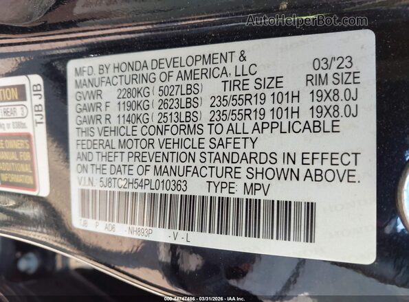 5J8TC2H54PL010363 2023 ACURA RDX Black Вид підкапотного простору