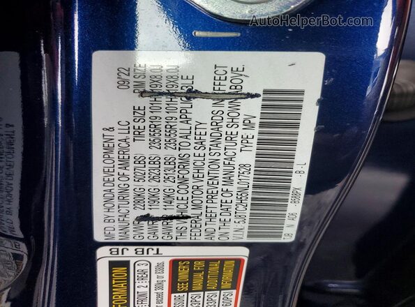 5J8TC2H55NL017528 2022 ACURA RDX Blue 