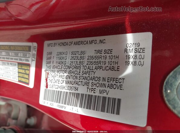 5J8TC2H59KL035784 2019 ACURA RDX Red Вид підкапотного простору