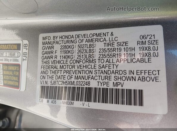 5J8TC2H5XML032248 2021 ACURA RDX Silver Engine compartment view