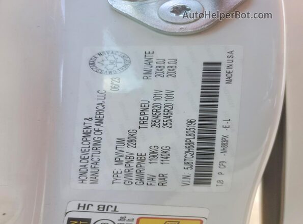 5J8TC2H68PL805196 2023 ACURA RDX Белый Вид наклейки с VIN-кодом