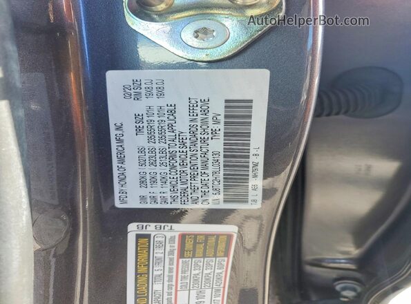 5J8TC2H78LL034130 2020 ACURA RDX Charcoal Vista de la etiqueta del VIN
