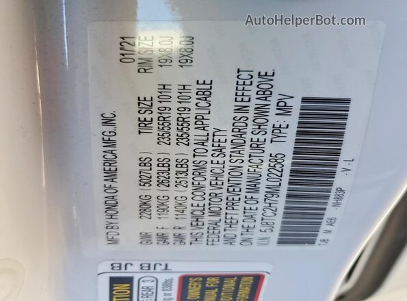 5J8TC2H79ML022585 2021 ACURA RDX White VIN კოდის სტიკერის ხედი