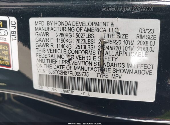 5J8TC2H87PL009735 2023 ACURA RDX Black Engine compartment view