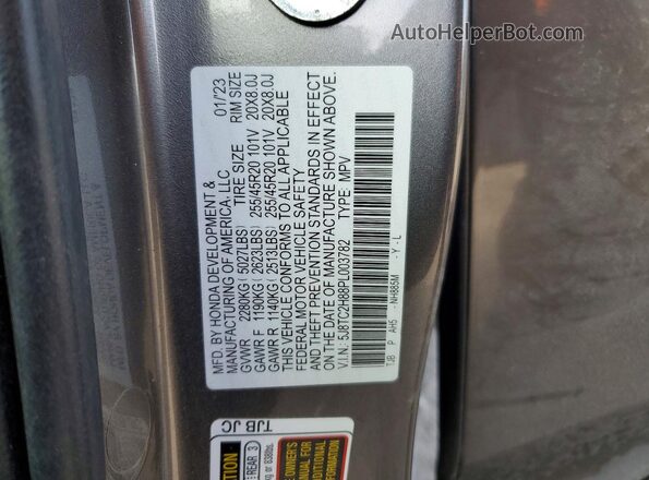 5J8TC2H88PL003782 2023 ACURA RDX Gray VIN sticker view