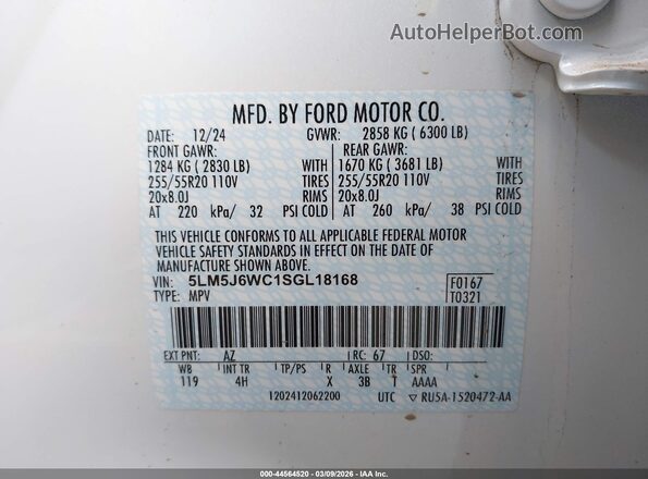 5LM5J6WC1SGL18168 2025 LINCOLN AVIATOR White Շարժիչի բաժամունքի տեսք