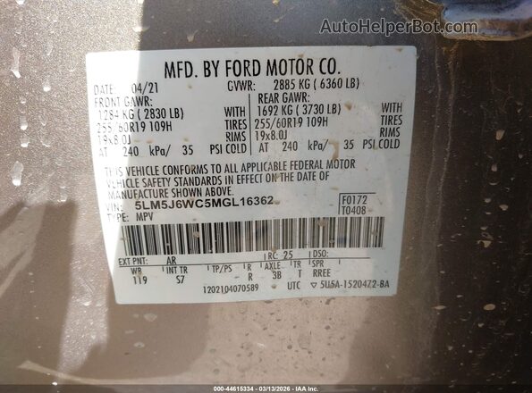 5LM5J6WC5MGL16362 2021 LINCOLN AVIATOR Gold 