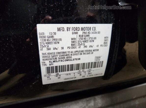 5LM5J7XC0MGL07038 2021 LINCOLN AVIATOR Black Вид наклейки з VIN-кодом
