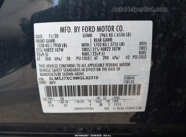 5LM5J7XC9MGL02310 2021 LINCOLN AVIATOR Blue Widok komory silnika