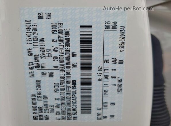 5LMCJ1CA5PUL19409 2023 LINCOLN CORSAIR White Widok wnętrza 360 stopni