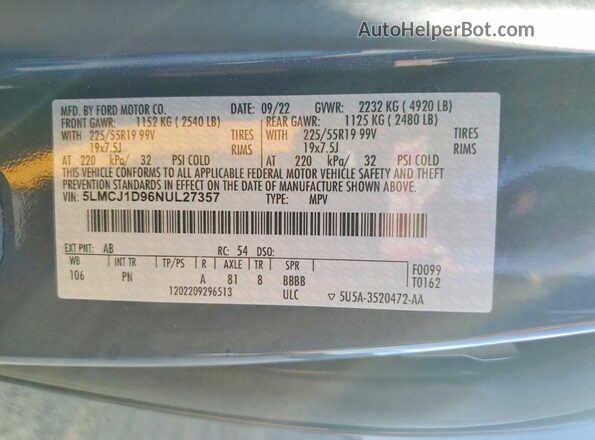 5LMCJ1D96NUL27357 2022 LINCOLN CORSAIR Gray 